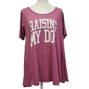 Hand Printed Upcycled Womens Medium Striped Raising My Dog Short Sleeve Long Tee